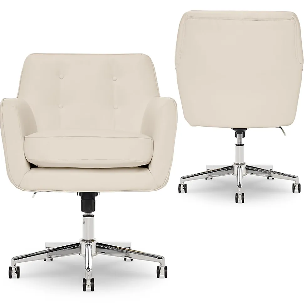 Serta® Ashland Home Bonded Leather Mid-Back Office Chair, Cream/Chrome