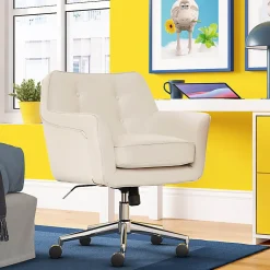 Serta® Ashland Home Bonded Leather Mid-Back Office Chair, Cream/Chrome