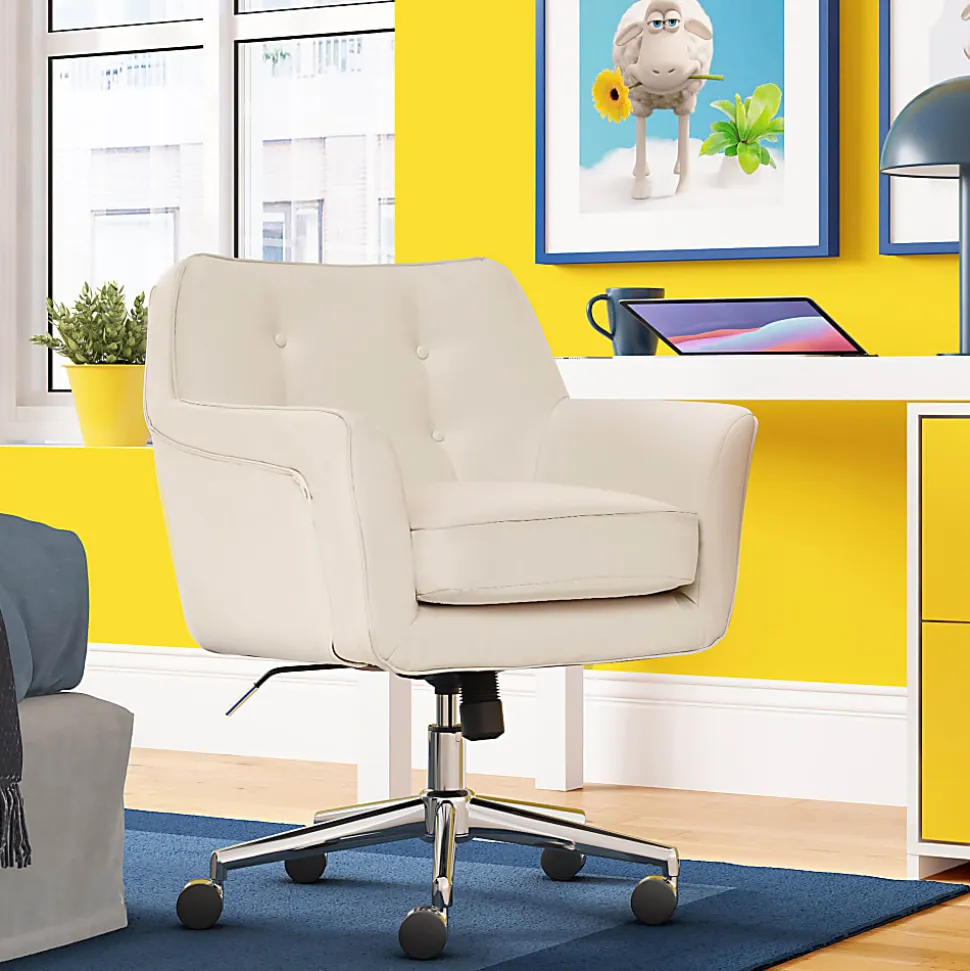 Serta® Ashland Home Bonded Leather Mid-Back Office Chair, Cream/Chrome