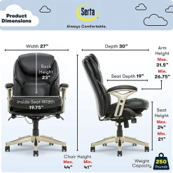 Serta® Back in Motion™ Health And Wellness Ergonomic Bonded Leather Mid-Back Office Chair, Black/Silver