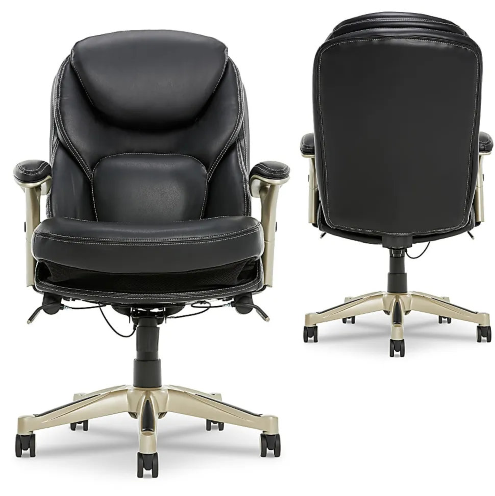Serta® Back in Motion™ Health And Wellness Ergonomic Bonded Leather Mid-Back Office Chair, Black/Silver