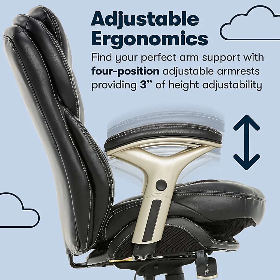 Serta® Back in Motion™ Health And Wellness Ergonomic Bonded Leather Mid-Back Office Chair, Black/Silver