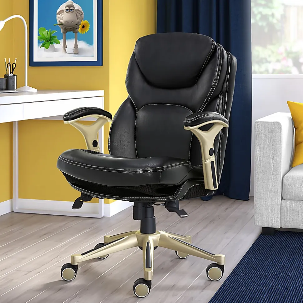 Serta® Back in Motion™ Health And Wellness Ergonomic Bonded Leather Mid-Back Office Chair, Black/Silver
