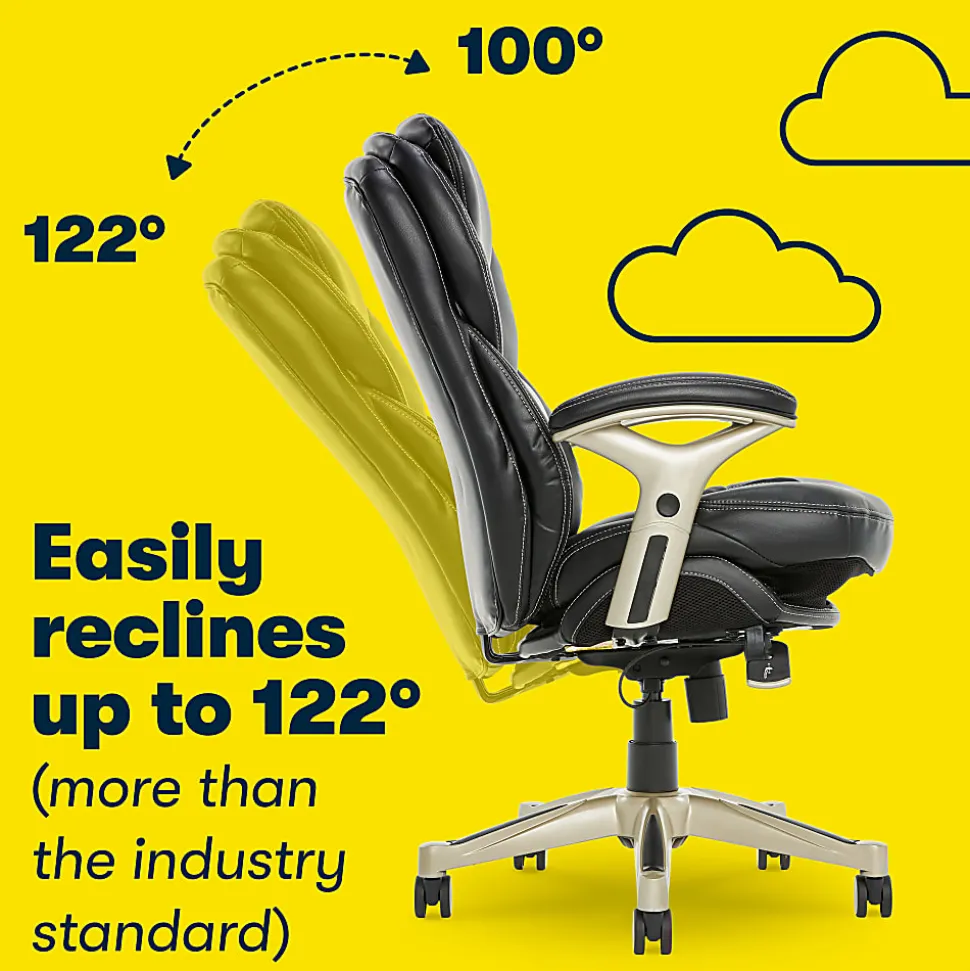Serta® Back in Motion™ Health And Wellness Ergonomic Bonded Leather Mid-Back Office Chair, Black/Silver