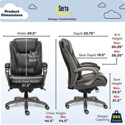 Serta® Baxter Big & Tall Ergonomic Bonded Leather High-Back Chair, Black/Gray