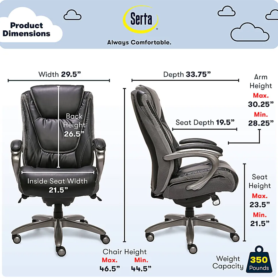 Serta® Baxter Big & Tall Ergonomic Bonded Leather High-Back Chair, Black/Gray