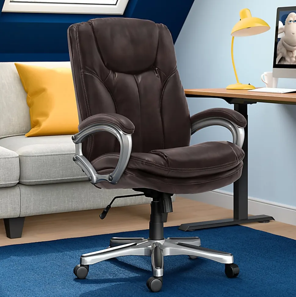 Serta® Benton Big And Tall High-Back Chair, Roasted Chestnut/Silver