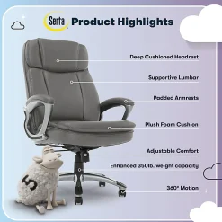 Serta® Big And Tall Ergonomic Bonded Leather High-Back Office Chair, Gray/Silver