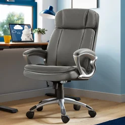 Serta® Big And Tall Ergonomic Bonded Leather High-Back Office Chair, Gray/Silver