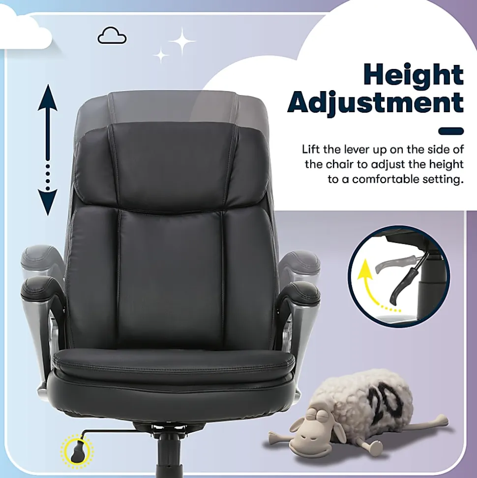 Serta® Big And Tall Ergonomic Bonded Leather High-Back Office Chair, Black/Silver