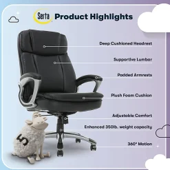 Serta® Big And Tall Ergonomic Bonded Leather High-Back Office Chair, Black/Silver