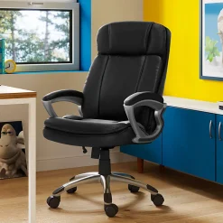Serta® Big And Tall Ergonomic Bonded Leather High-Back Office Chair, Black/Silver