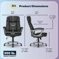 Serta® Big And Tall Ergonomic Bonded Leather High-Back Office Chair, Black/Silver