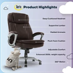 Serta® Big And Tall Ergonomic Bonded Leather High-Back Office Chair, Old Chestnut/Silver