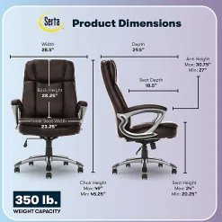 Serta® Big And Tall Ergonomic Bonded Leather High-Back Office Chair, Old Chestnut/Silver