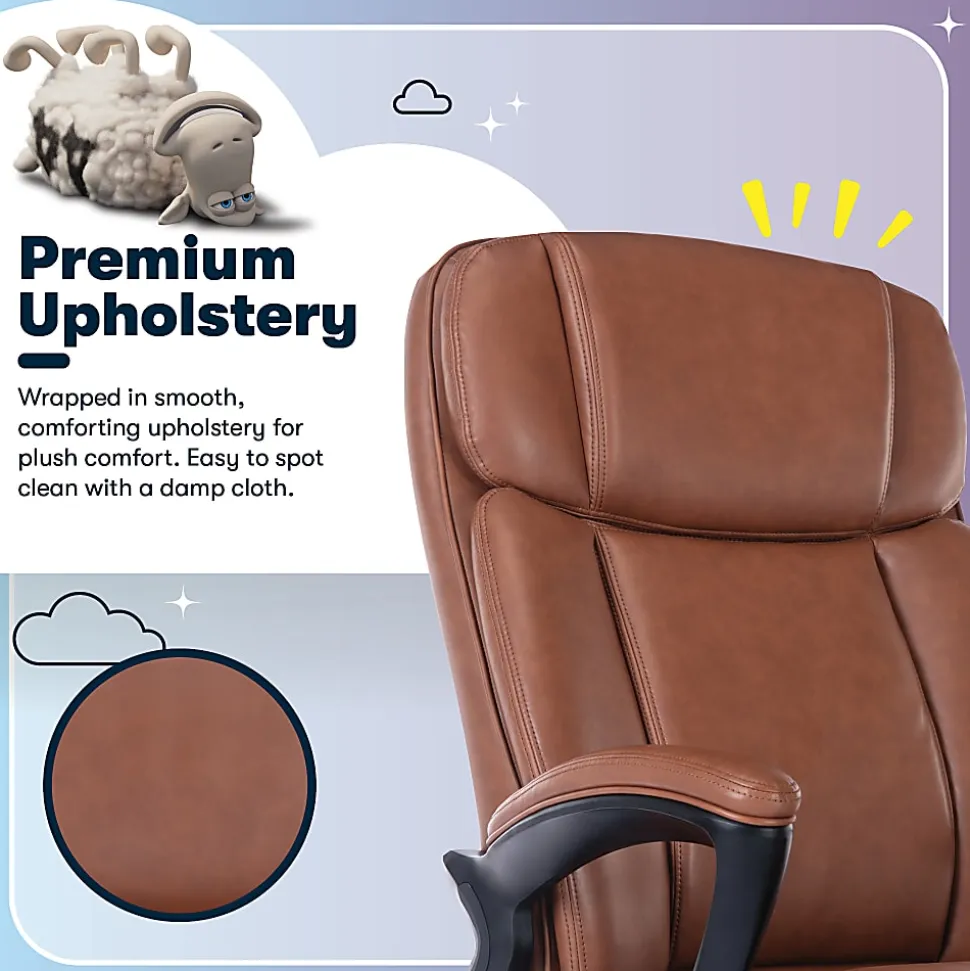 Serta® Big And Tall Ergonomic Bonded Leather High-Back Office Chair, Cognac/Black