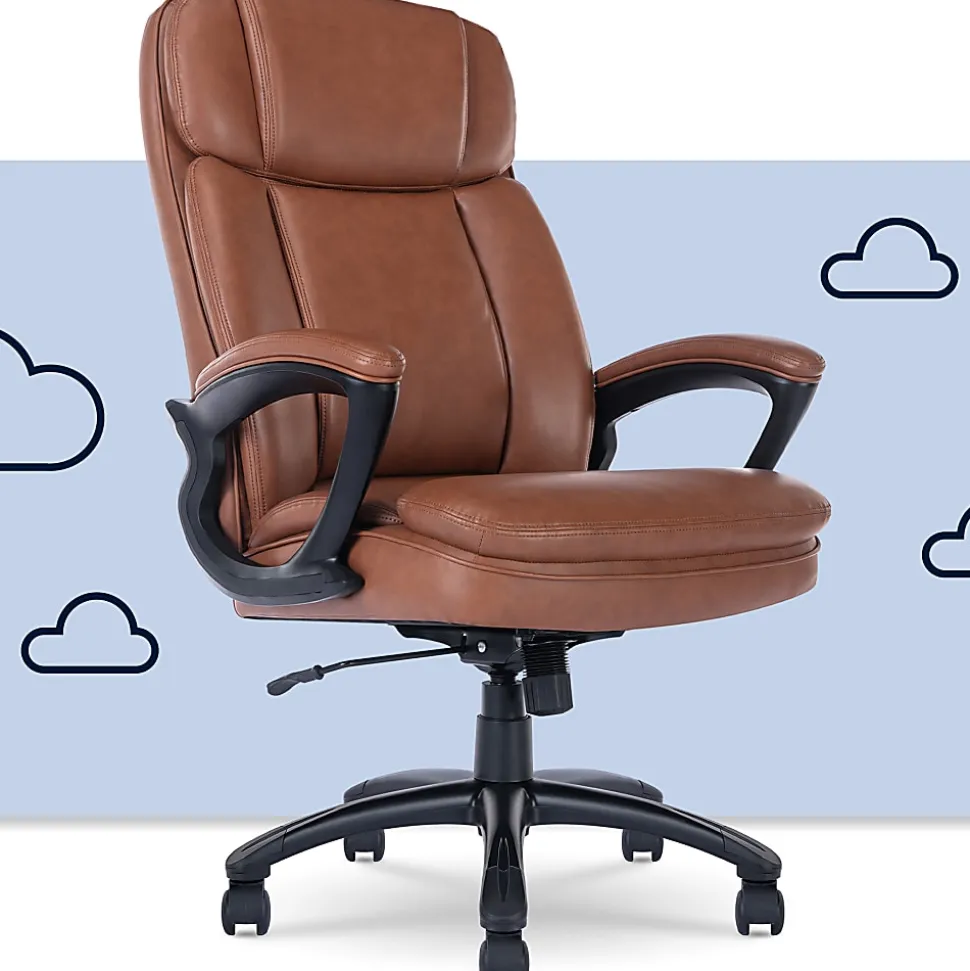 Serta® Big And Tall Ergonomic Bonded Leather High-Back Office Chair, Cognac/Black