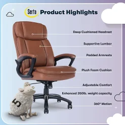 Serta® Big And Tall Ergonomic Bonded Leather High-Back Office Chair, Cognac/Black