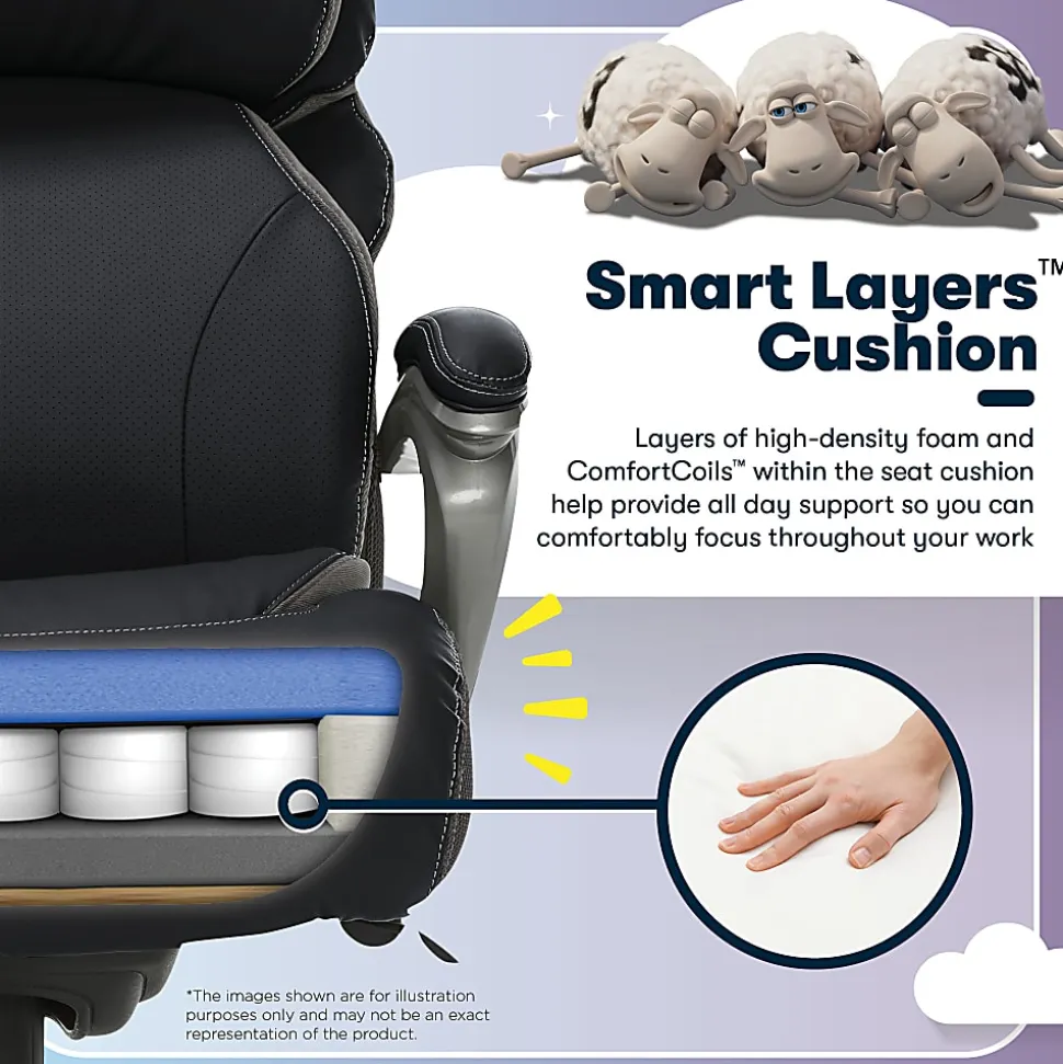 Serta® Big And Tall Smart Layers™ Tranquility Ergonomic Bonded Leather High-Back Chair With AIR™ Technology, Black/Slate