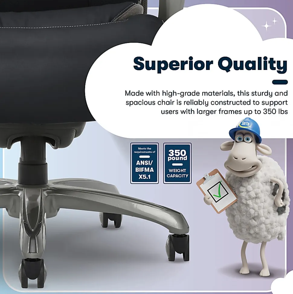 Serta® Big And Tall Smart Layers™ Tranquility Ergonomic Bonded Leather High-Back Chair With AIR™ Technology, Black/Slate