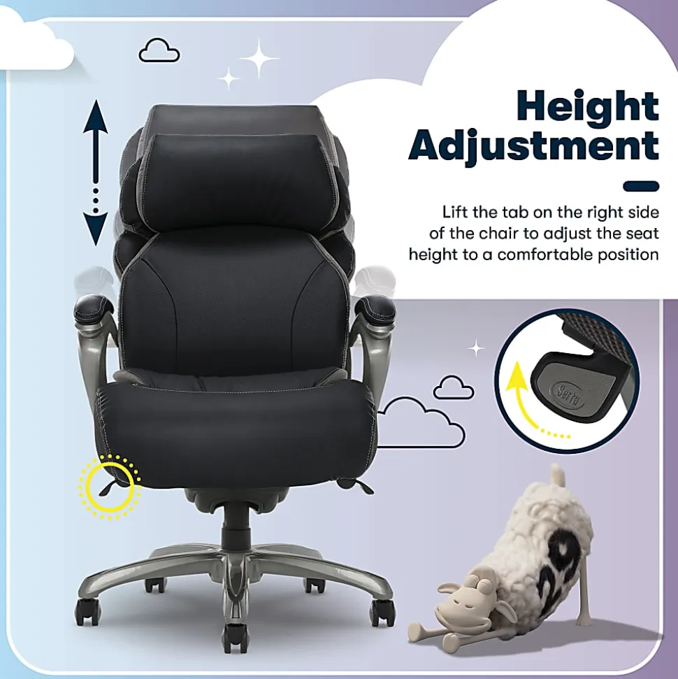 Serta® Big And Tall Smart Layers™ Tranquility Ergonomic Bonded Leather High-Back Chair With AIR™ Technology, Black/Slate