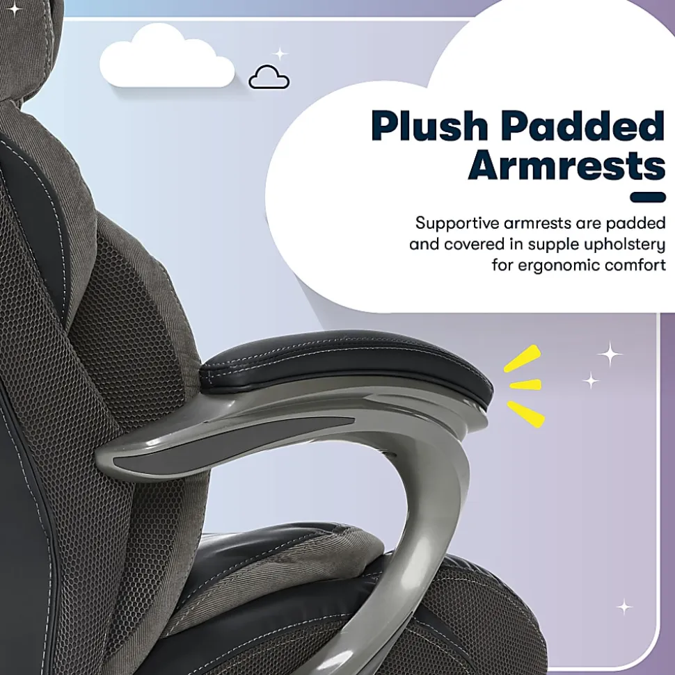 Serta® Big And Tall Smart Layers™ Tranquility Ergonomic Bonded Leather High-Back Chair With AIR™ Technology, Black/Slate