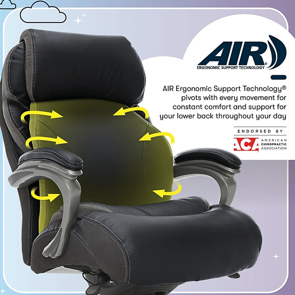 Serta® Big And Tall Smart Layers™ Tranquility Ergonomic Bonded Leather High-Back Chair With AIR™ Technology, Black/Slate