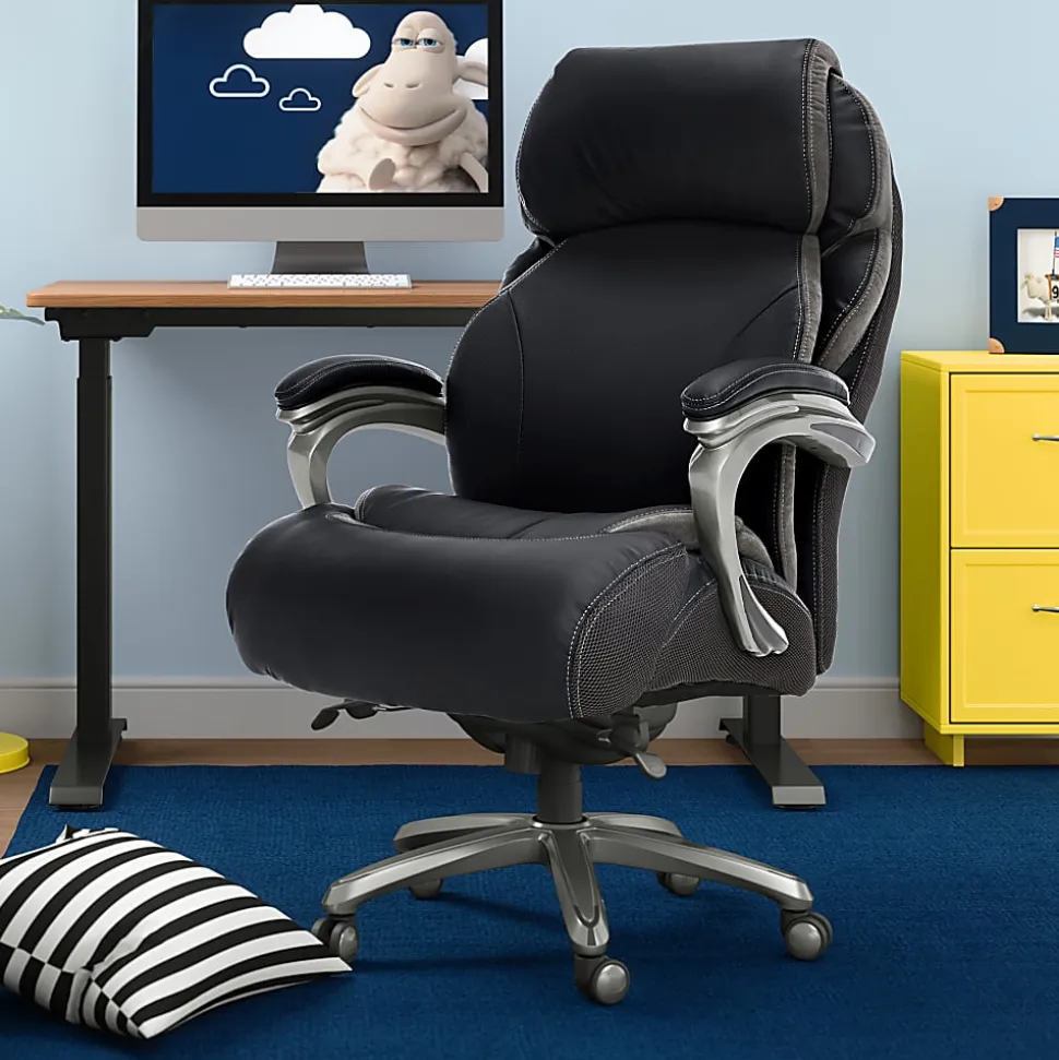 Serta® Big And Tall Smart Layers™ Tranquility Ergonomic Bonded Leather High-Back Chair With AIR™ Technology, Black/Slate