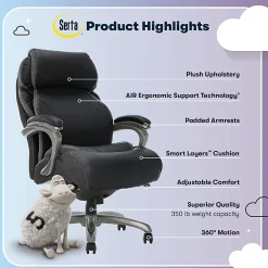Serta® Big And Tall Smart Layers™ Tranquility Ergonomic Bonded Leather High-Back Chair With AIR™ Technology, Black/Slate