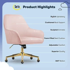 Serta® Chloe Ergonomic Fabric Mid-Back Home Office Chair, Pink