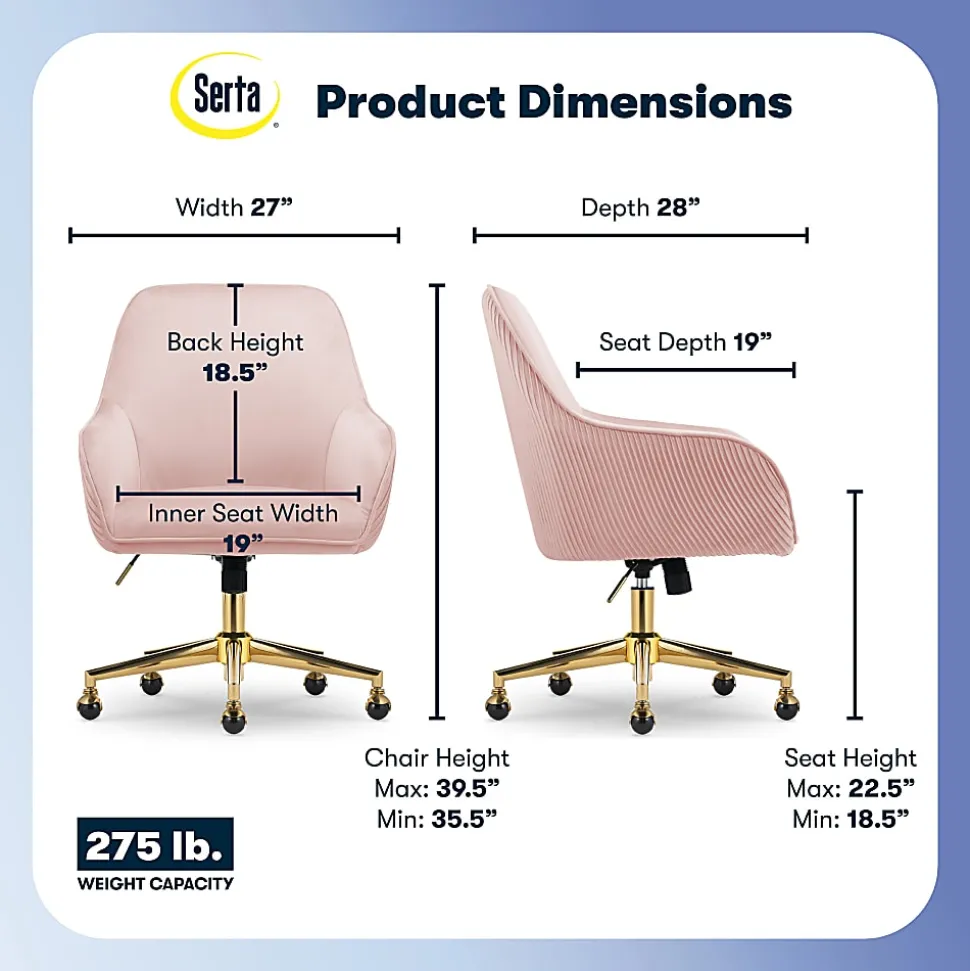 Serta® Chloe Ergonomic Fabric Mid-Back Home Office Chair, Pink