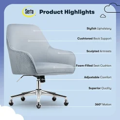 Serta® Chloe Ergonomic Fabric Mid-Back Home Office Chair, Ash Blue