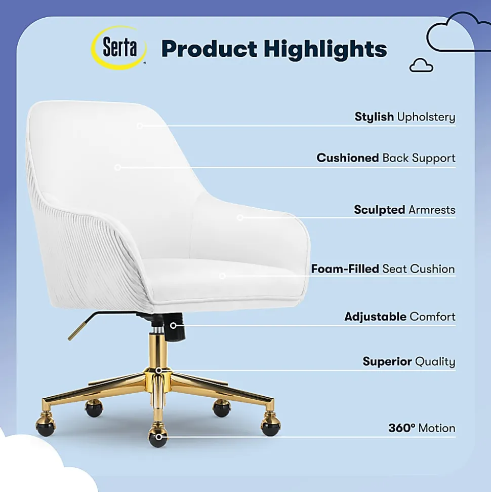 Serta® Chloe Ergonomic Fabric Mid-Back Home Office Chair, Off-White