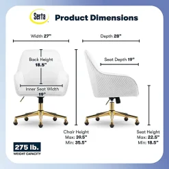 Serta® Chloe Ergonomic Fabric Mid-Back Home Office Chair, Off-White