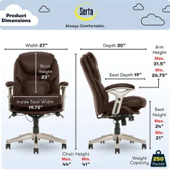 Serta® Claremont Ergonomic Bonded Leather Mid-Back Office Chair, Old Chestnut/Silver