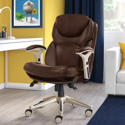 Serta® Claremont Ergonomic Bonded Leather Mid-Back Office Chair, Old Chestnut/Silver