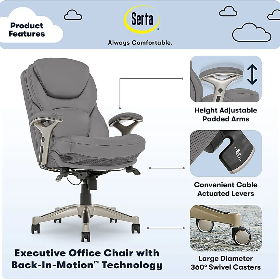 Serta® Claremont Ergonomic Bonded Leather Mid-Back Office Chair, Gray