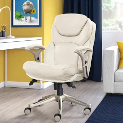 Serta® Claremont Ergonomic Bonded Leather Mid-Back Office Chair, Ivory/Silver