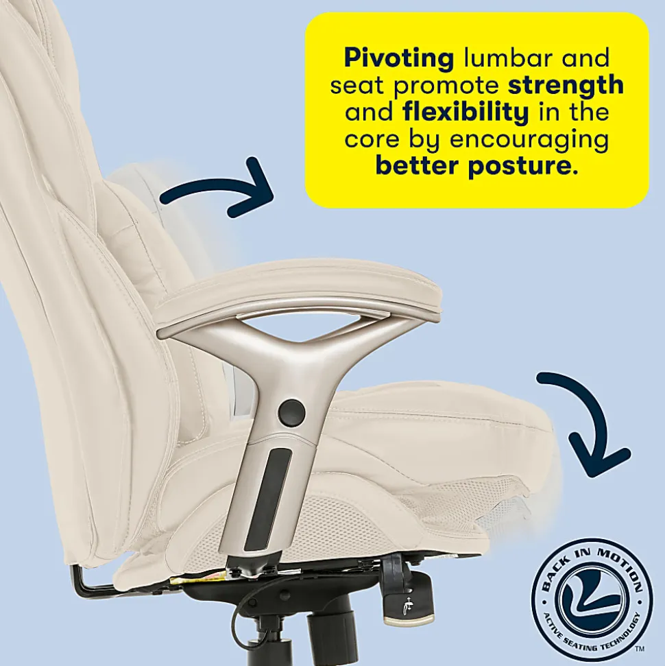 Serta® Claremont Ergonomic Bonded Leather Mid-Back Office Chair, Ivory/Silver