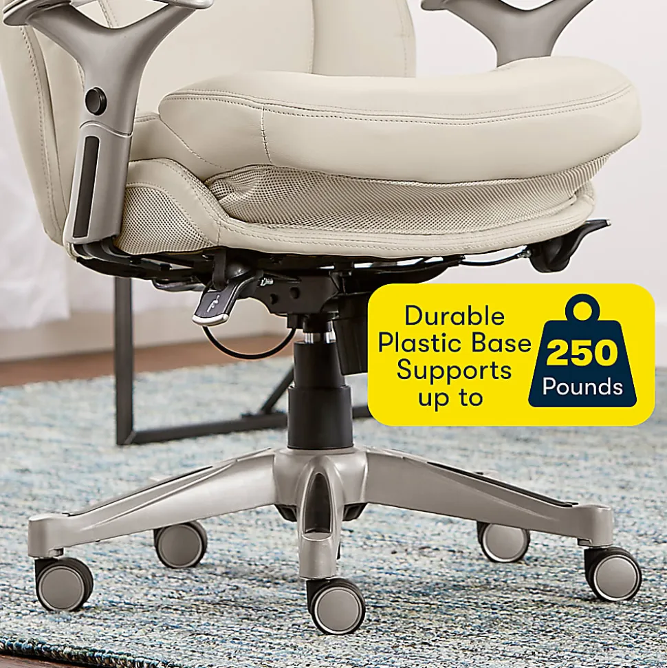 Serta® Claremont Ergonomic Bonded Leather Mid-Back Office Chair, Ivory/Silver