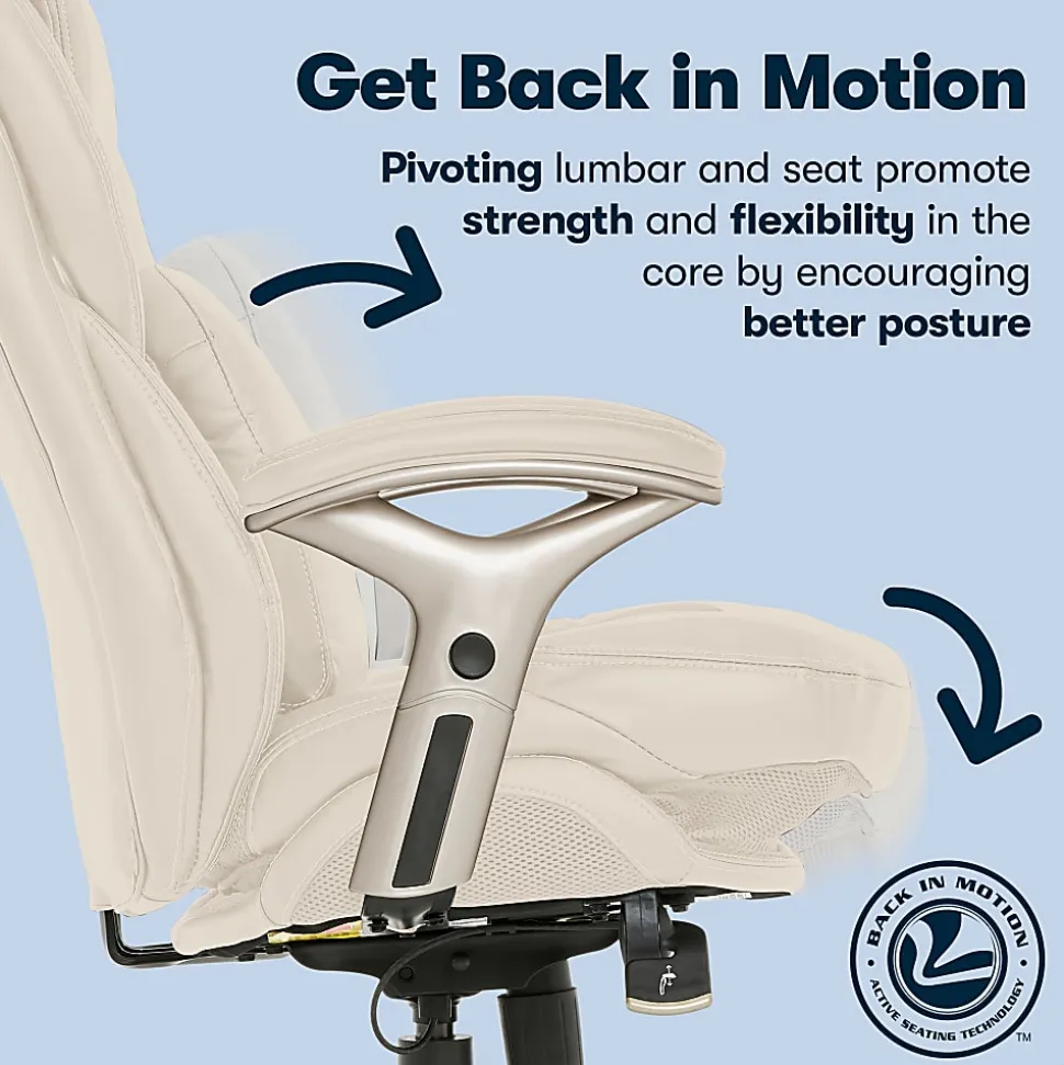Serta® Claremont Ergonomic Bonded Leather Mid-Back Office Chair, Ivory/Silver