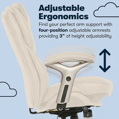 Serta® Claremont Ergonomic Bonded Leather Mid-Back Office Chair, Ivory/Silver