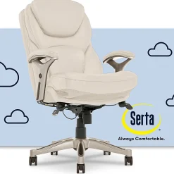 Serta® Claremont Ergonomic Bonded Leather Mid-Back Office Chair, Ivory/Silver