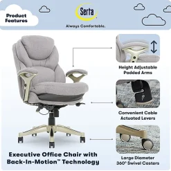 Serta® Claremont Ergonomic Bonded Leather Mid-Back Office Chair, Light Gray/Silver