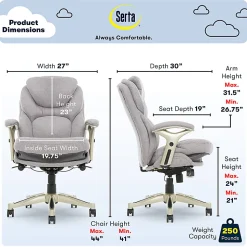 Serta® Claremont Ergonomic Bonded Leather Mid-Back Office Chair, Light Gray/Silver