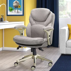 Serta® Claremont Ergonomic Bonded Leather Mid-Back Office Chair, Light Gray/Silver