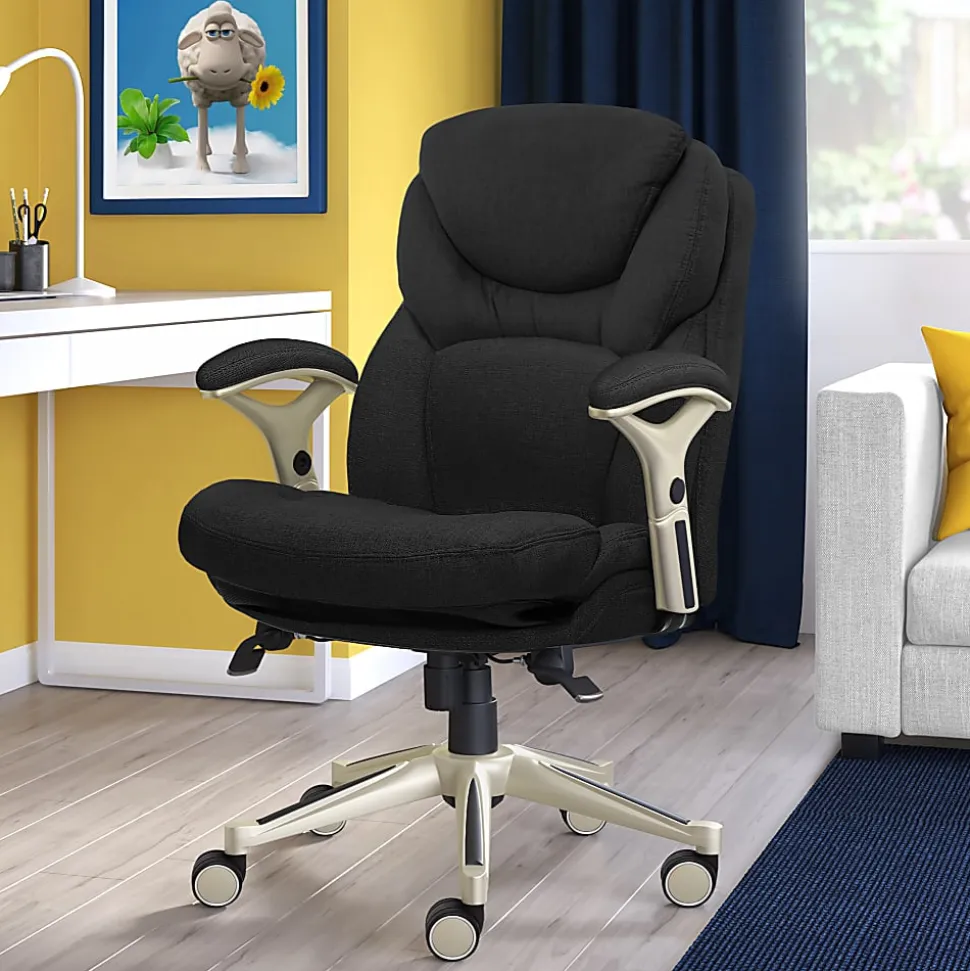 Serta® Claremont Ergonomic Bonded Leather Mid-Back Office Chair, Dark Gray/Silver