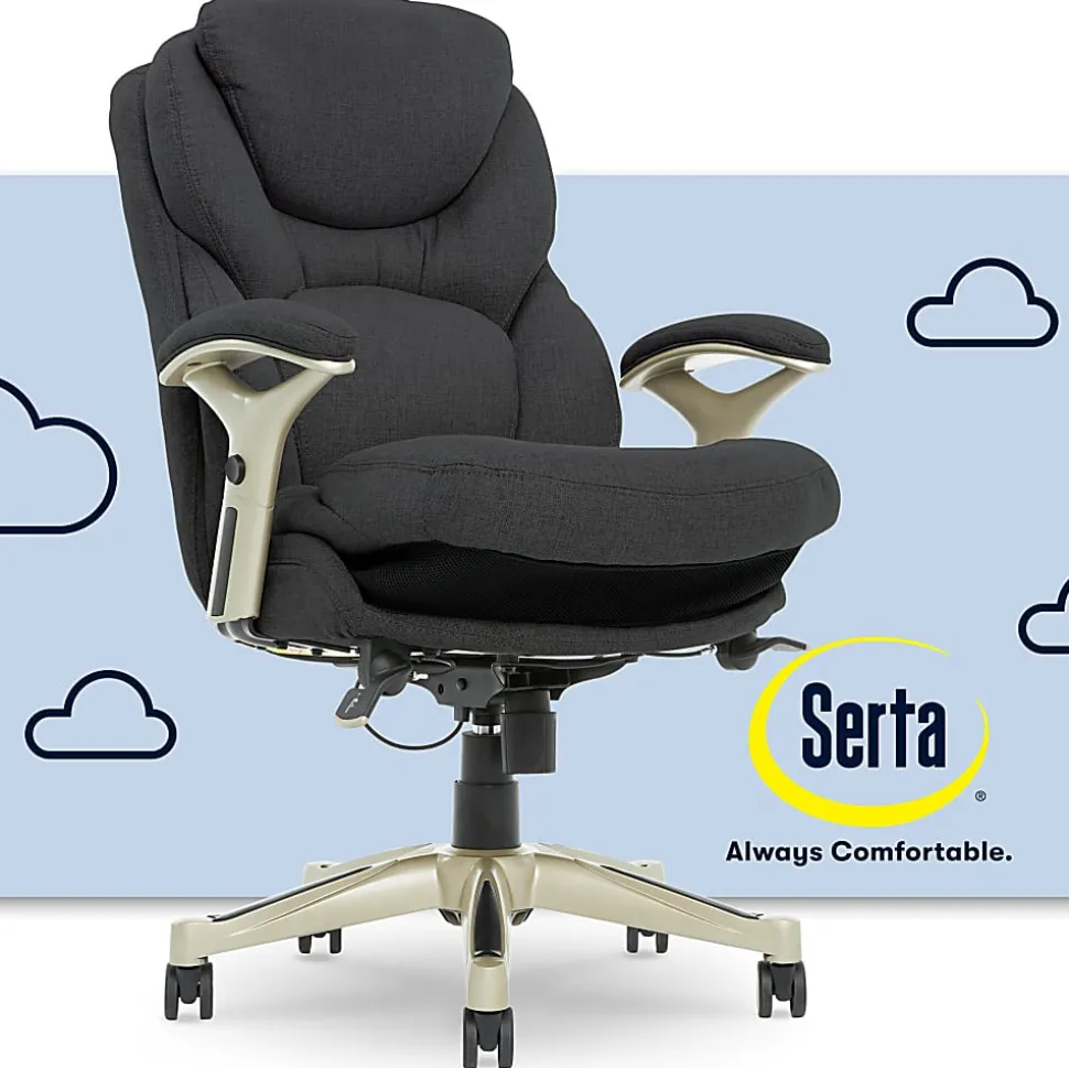 Serta® Claremont Ergonomic Bonded Leather Mid-Back Office Chair, Dark Gray/Silver