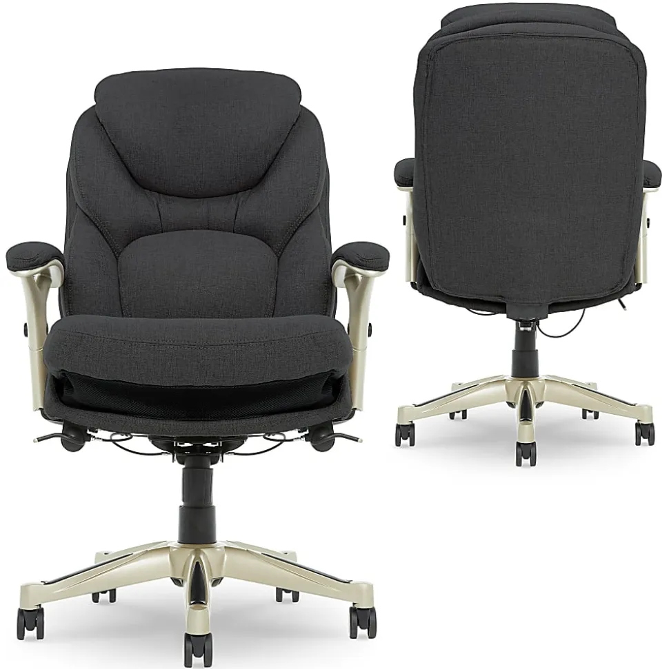 Serta® Claremont Ergonomic Bonded Leather Mid-Back Office Chair, Dark Gray/Silver