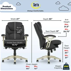 Serta® Claremont Ergonomic Bonded Leather Mid-Back Office Chair, Dark Gray/Silver